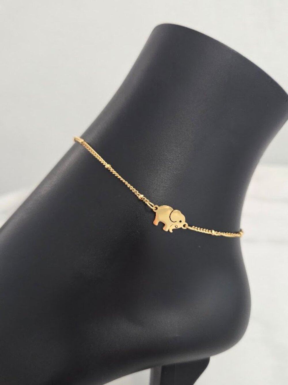 Gold Elephant Charm Anklet Dainty Minimalist Beaded Chain Jewelry - Picture 6 of 15